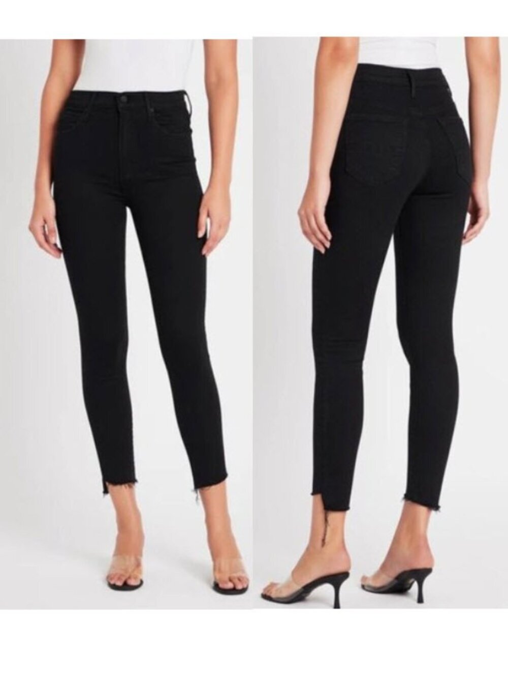 MOTHER Stunner Ankle Step Fray Jeans Not Guilty Black Sz 28